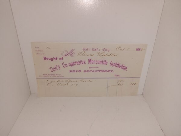 1885 ZCMI Receipt