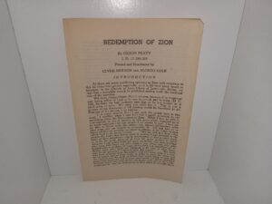 Redemption of Zion (Pamphlets) (Unknown Publishing Date) ~ by Orson Pratt, Printed and Distributed by Clyde Neilson, and Alonzo Cole