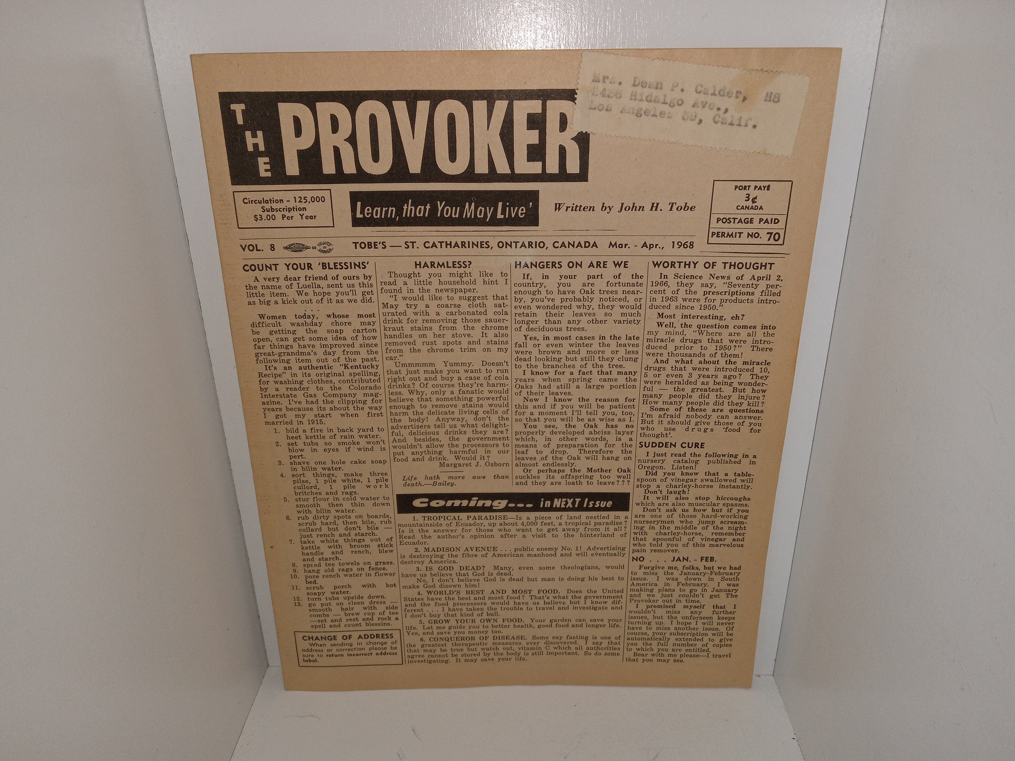The Provoker: Vol. 8, Tobe’s — St. Catharines, Ontario, Canada March-April, 1968 (Magazine) (1968)