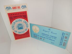 2 Tickets: Republican National Convention, San Francisco 1964: Pre-Convention Tour of Cow Pala / The Inaugural Concerts: Symphonic Concert, Friday Evening, January 19, 1973, Nine O’Clock, Concert Hall, John F. Kennedy Center for the Performing Arts