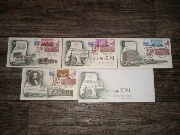 4 125th Anniversary of ZCMI Commemorative Envelopes with Collectible Postage Stamps (The Largest Being Genuine)