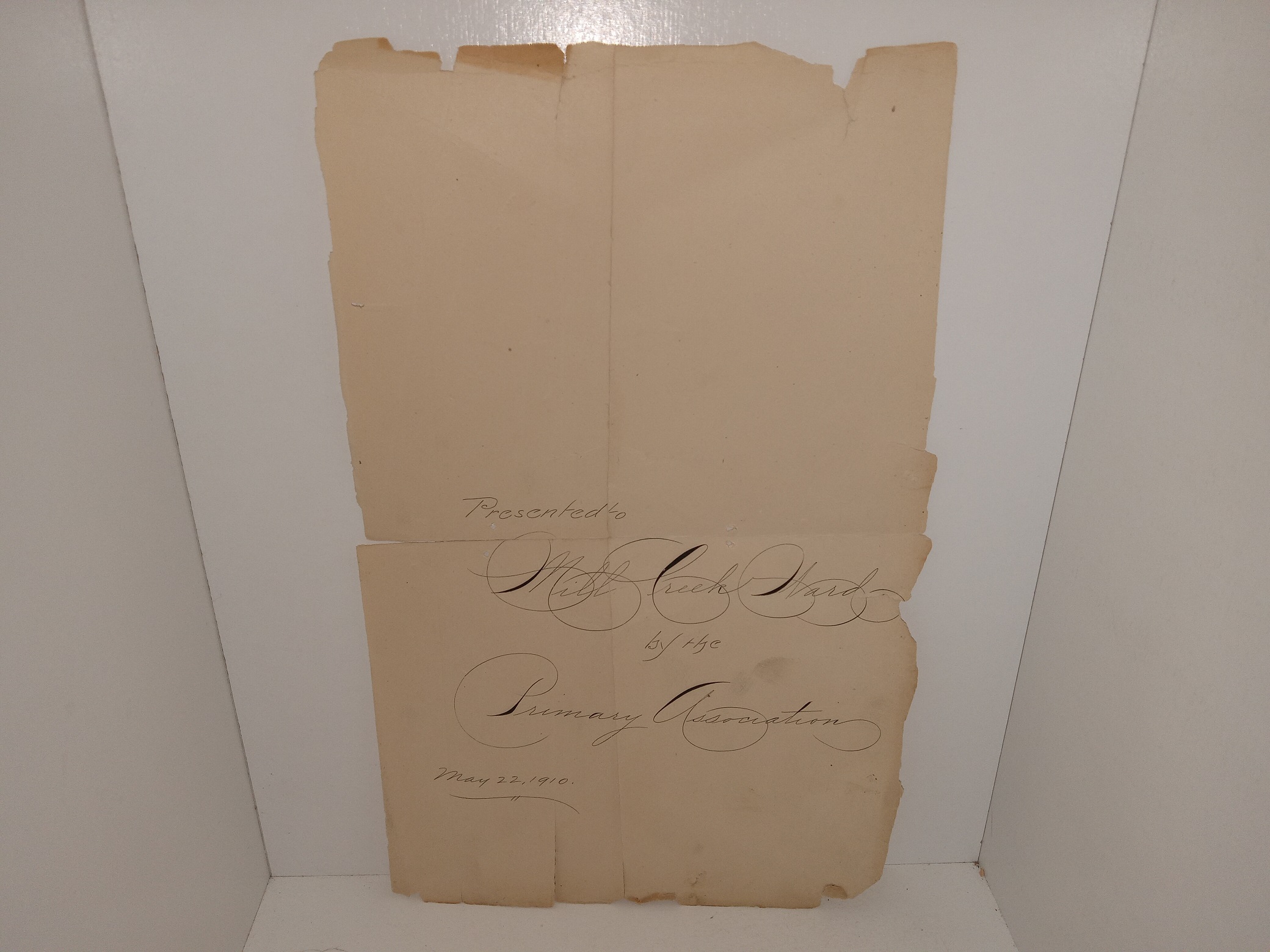 Single Page with Unique LDS Inscription (From the Primary Association to the Mill Creek Ward (Dated May 22, 1910)