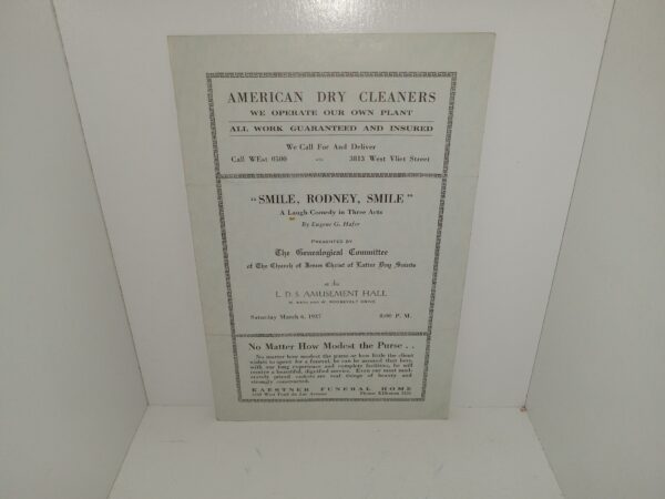 “Smile, Rodney, Smile”: A Laugh Comedy in Three Acts By Eugene G. Hafer (Pamphlet) (Program) (1937)