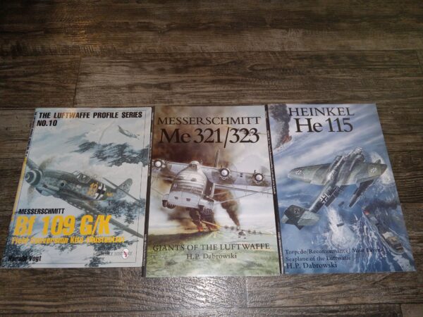 3 Books about WWII Aircraft: The Luftwaffe Profile Series No. 10: Messerschmitt BF 109 G/K Field Conversion kits / Messerschmitt Me 321/323: Giants of the Luftwaffe / Heinkel He 115: Torpedo/Reconnaissance/Mine Layer Seaplane of the Luftwaffe