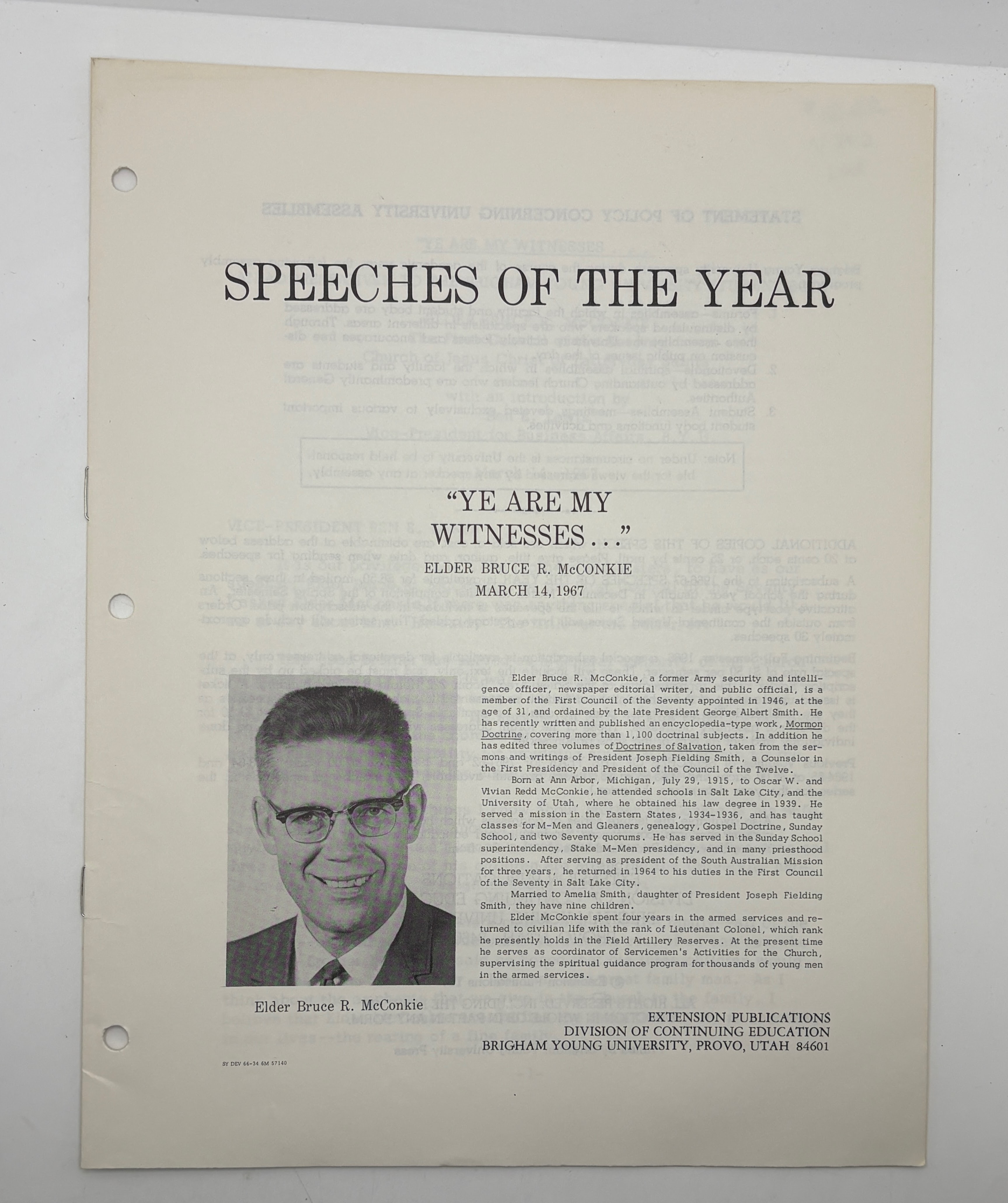 Speeches of The Year – “Ye Are My Witnesses…” By: Elder Bruce R. McConkie (1967)