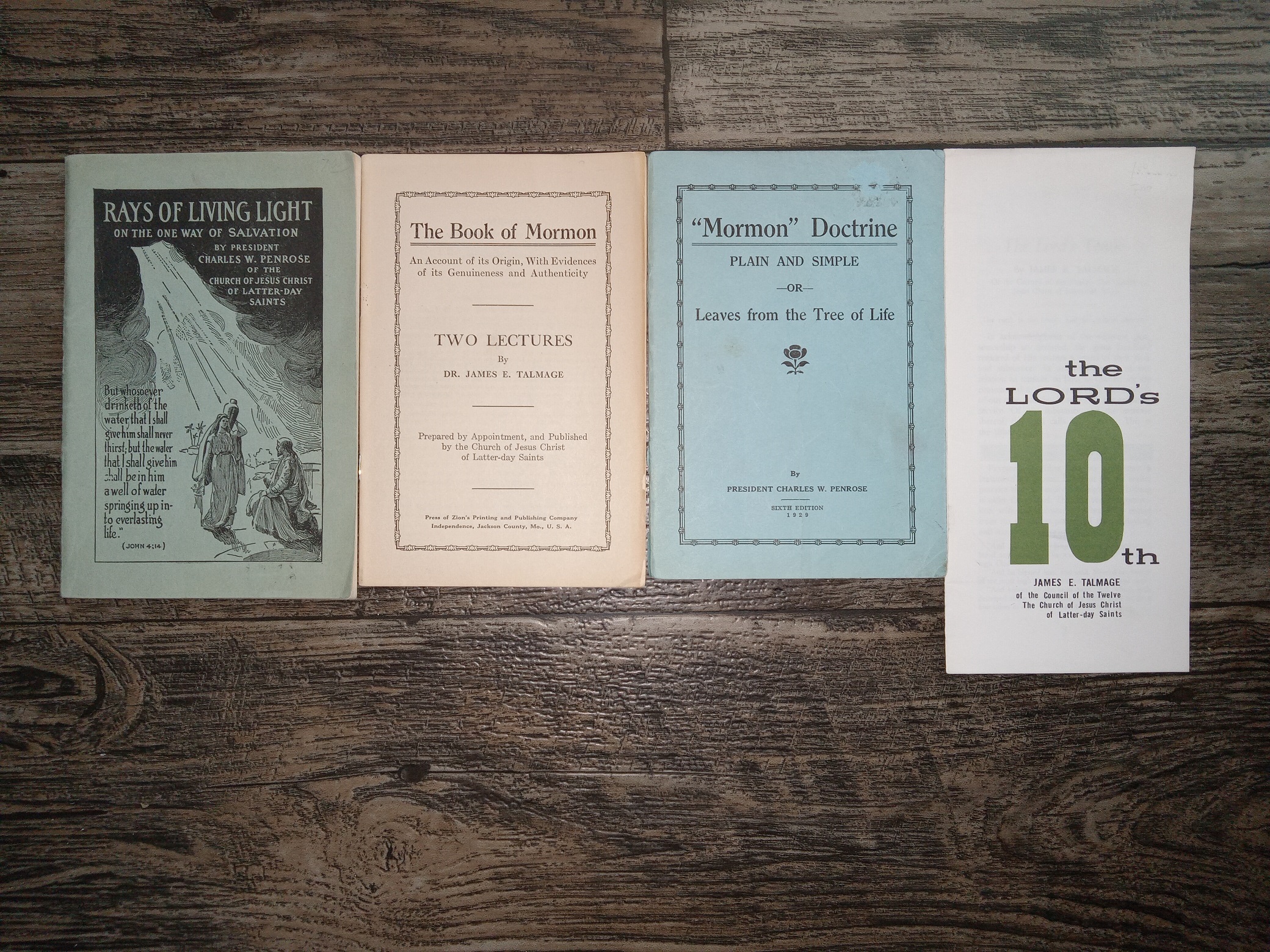 4 LDS Pamphlets: Rays of Living Light on the One Way of Salvation / The Book of Mormon: An Account of its Origin, With Evidences of its Genuineness and Authenticity / “Mormon” Doctrine Plain and Simple or Leaves from the Tree of Life / The Lord’s 10th (See Details)