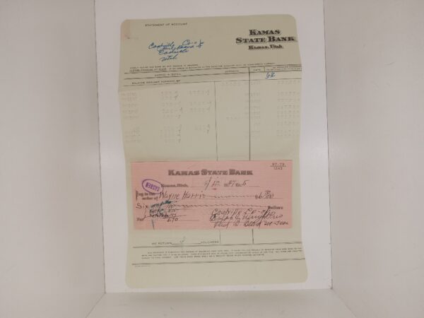 A Kamas State Bank “Statement of Account” and Kamas State Bank Check