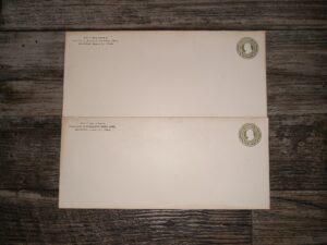 2 Unused Envelopes with Stamps — Coalville Co-Operable Merc. Inst., Coalville, Utah