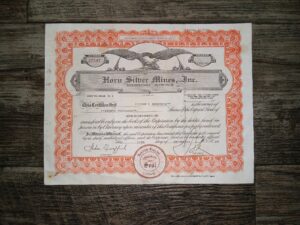 Horn Silver Mines, Inc. Stock Certificate (Dated September 20, 1989)