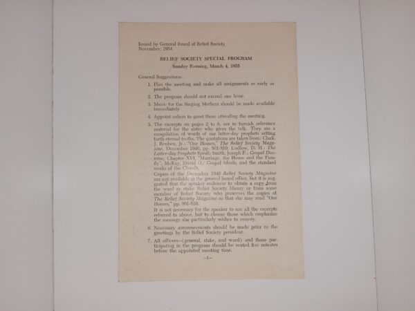 Relief Society Special Program: Sunday Evening, March 4, 1955 (Pamphlet) (1955)