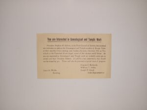 LDS “You are Interested in Genealogical and Temple Work” Invitation to Speak to Genealogical and Temple Workers of the Ensign Stake