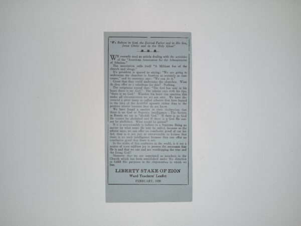 LDS Liberty Stake of Zion Ward Teachers’ Leaflet: February, 1928 (1928)