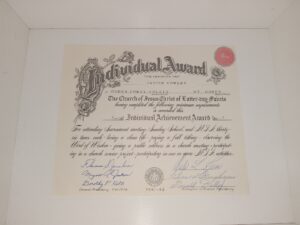 LDS Individual Achievement Award for Janice Cowley (1962)