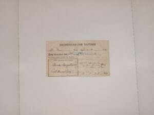 LDS 1914 Recommend for Baptism (Filled out for a Maria Warwick)