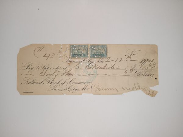 Check from 1900 Kansas City, MO National Bank of Commerce