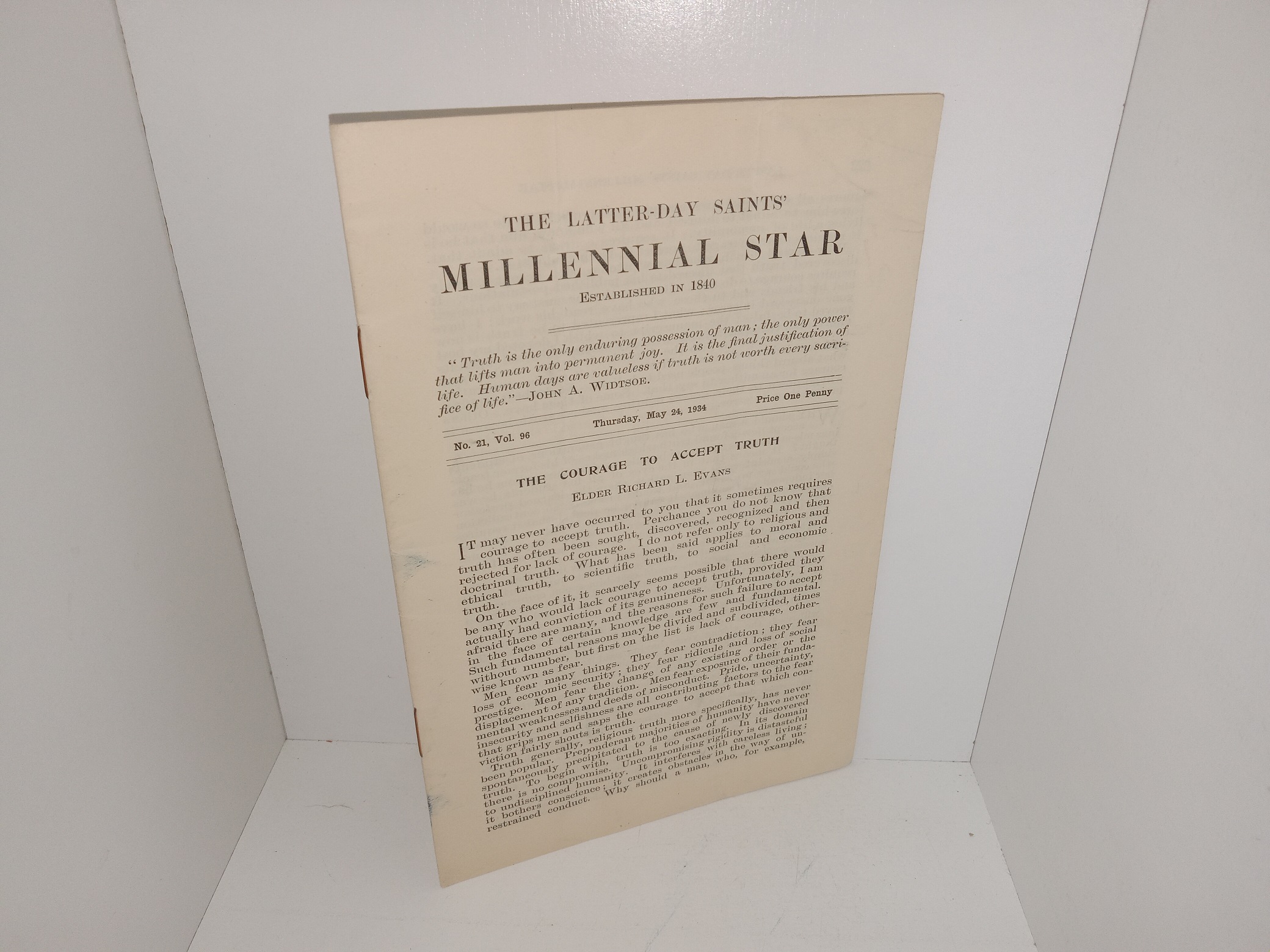 The Latter-day Saints’ Millennial Star: Vol. 96, No. 21, Thursday, May 24, 1934: “The Courage to Accept Truth”, by Elder Richard L. Evans (1934)