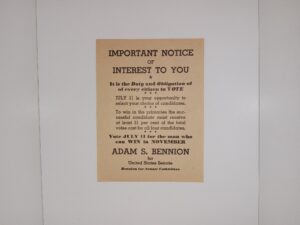Election Flyer for the Campaign of Adam S. Bennion for United States Senate (Unknown Printing Date)
