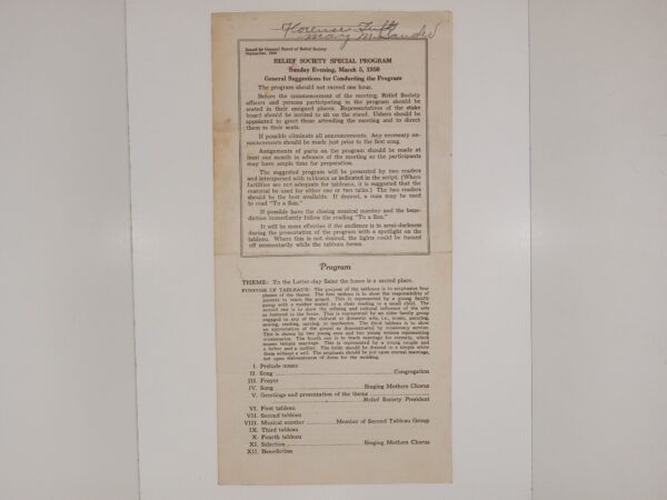 Relief Society Special Program: Sunday Evening, March 5, 1950: General Suggestions for Conducting the Program (Pamphlet) (1950)