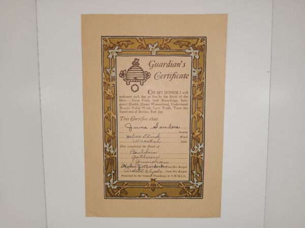 Guardian’s Certificate given to June Sanders (Unknown Date)