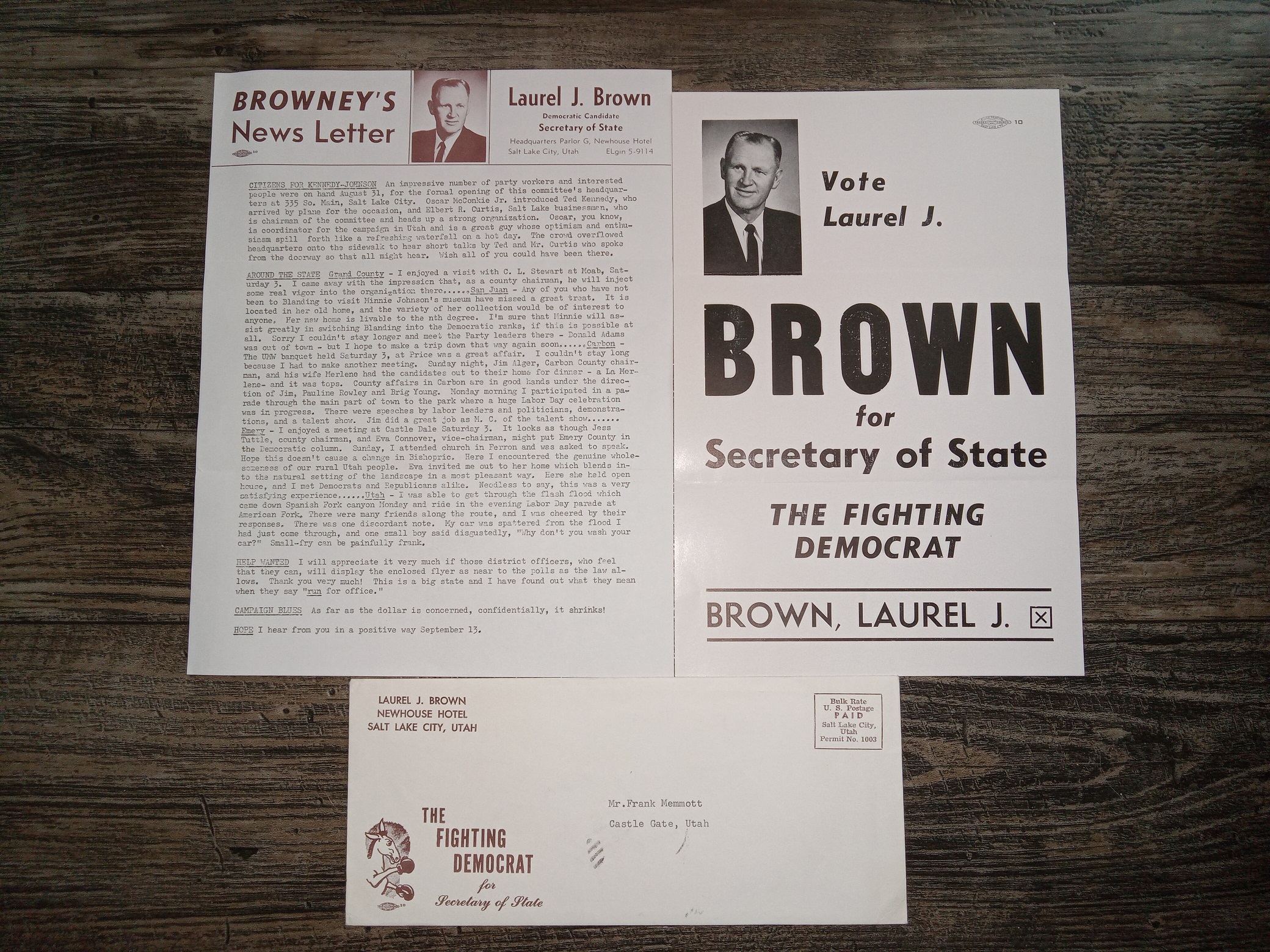 3 Pieces of Campaign Material for the Political Runnings of Laurel J. Brown, Democratic Candidate Secretary of State