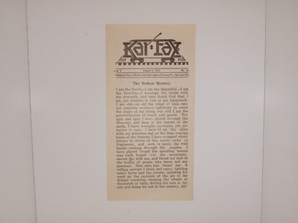 Pamphlet by Utah Light and Traction Company: Vol. 4, No. 22, August 6, 1921 (1921)