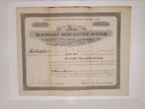 Rochdale Mercantile System Utah Stock Certificate (Dated 1912)