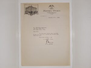 Letter Written on Hotel Utah Stationary Written to Mr. Clarence Bamberger, from F. G. Matson (Dated October 17th, 1922)