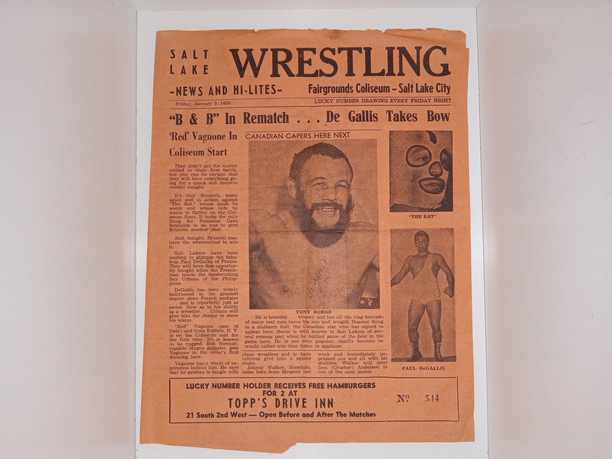 Salt Lake Wrestling Newsletter: Friday, January 3, 1858 (The Year of the Printed Date is Incorrect, but the Actual Year is Unknown)