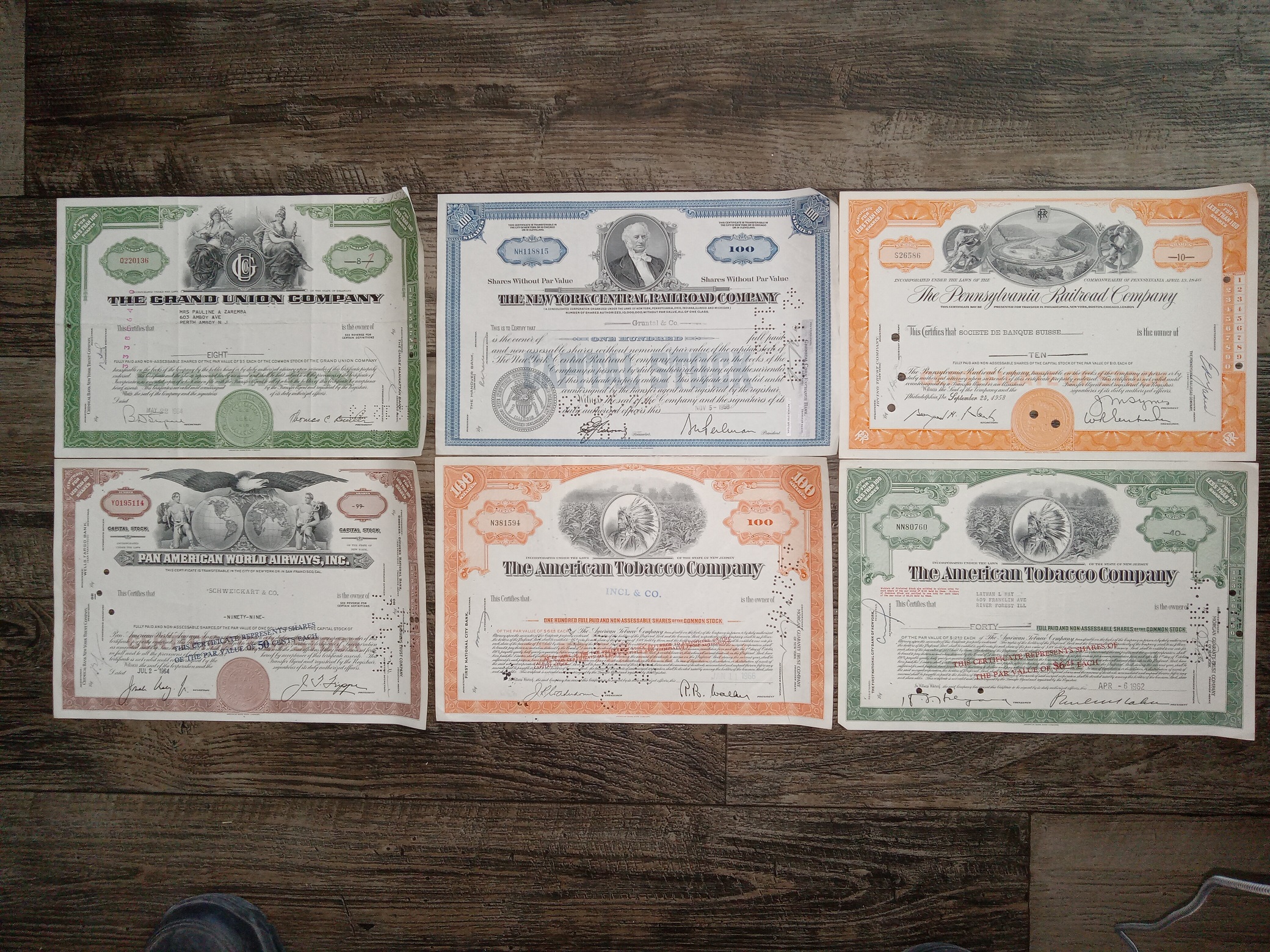 6 Old Stock Certificates (See Details)