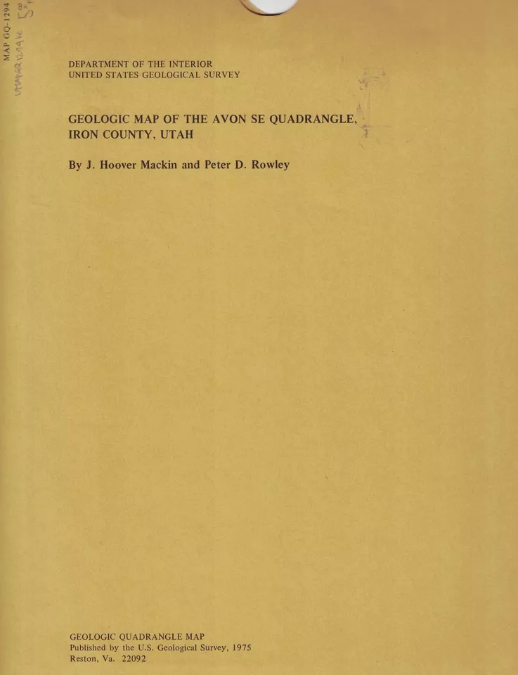 Geologic Map of the Avon Se Quadrangle, Iron County, Utah (Map GQ-1294)