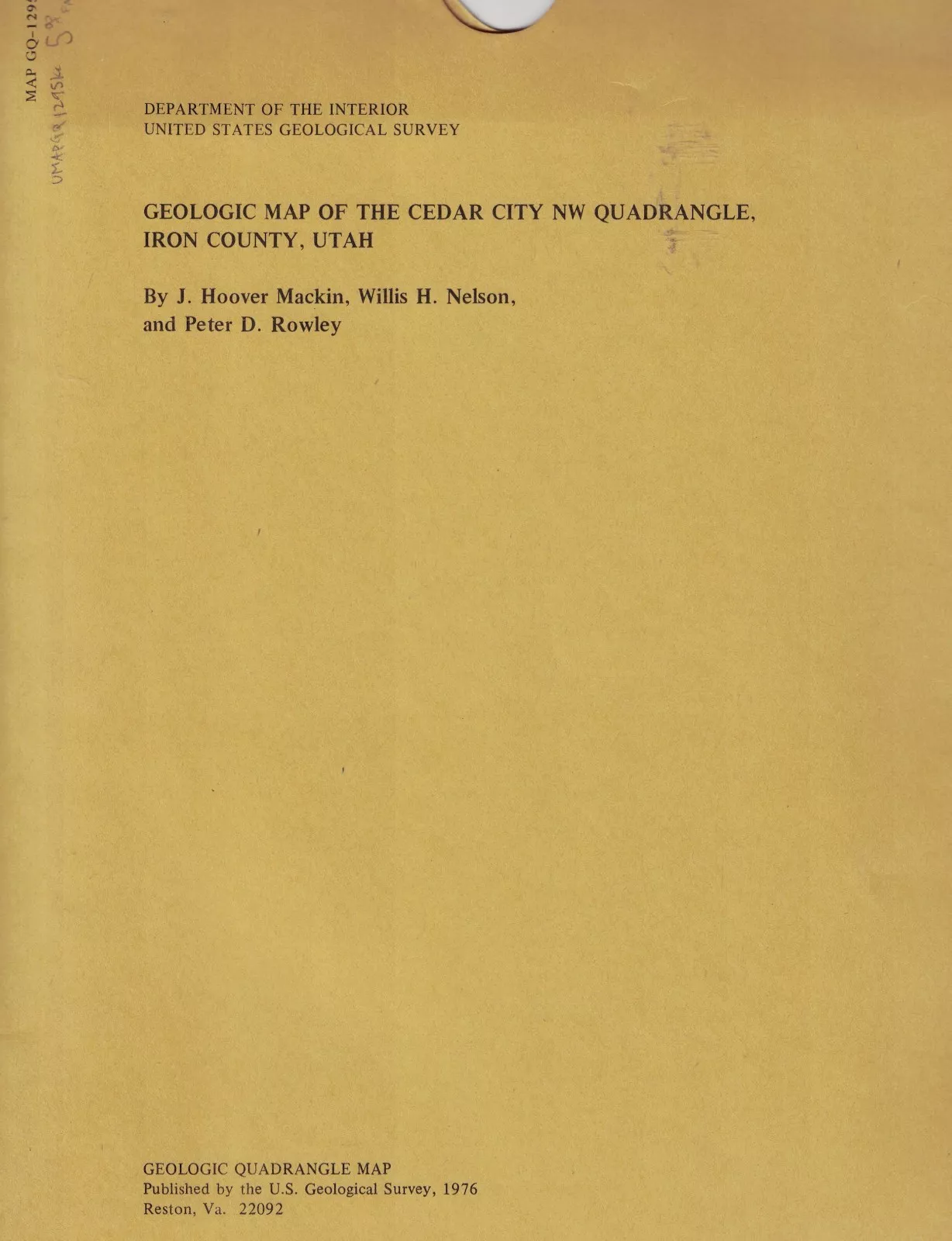 Geologic Map of the Cedar City NW Quadrangle, Iron County, Utah (Map GQ-1295)