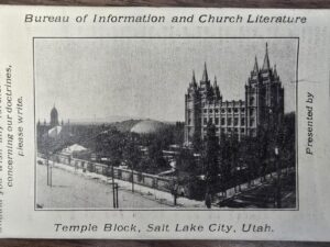 Business Card-Sized Card:  Salt Lake City Mormon Temple / Articles of Faith on the Back.