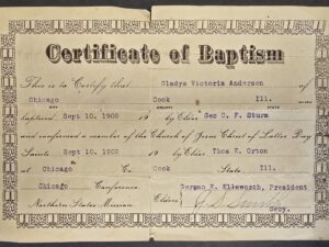1909 — Mormon Baptismal Certificate