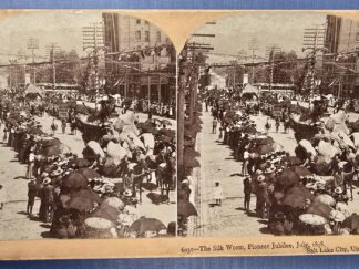 1898 — Silk Worm, Pioneer Jubilee, July 1898, Salt Lake City, Utah — STEREOVIEW