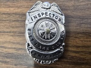 Metal Inspector’s Badge — Salt Lake City Fire Department — F. E. McKinnon