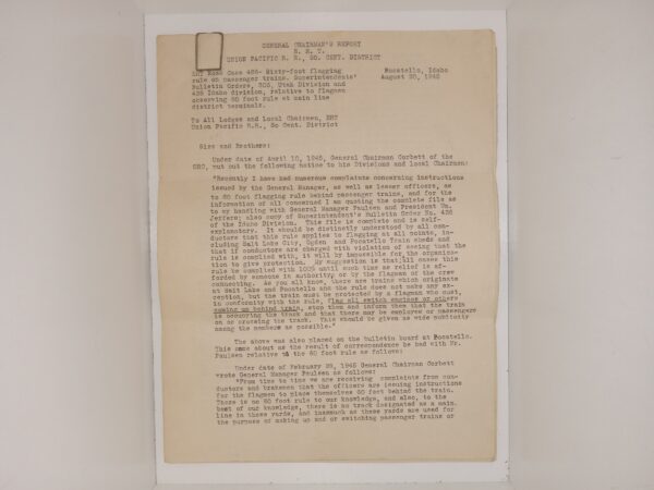 General Chairman’s Report B. R. T. Union Pacific R. R., SO. Cent. District (1945) ~ Unknown Author