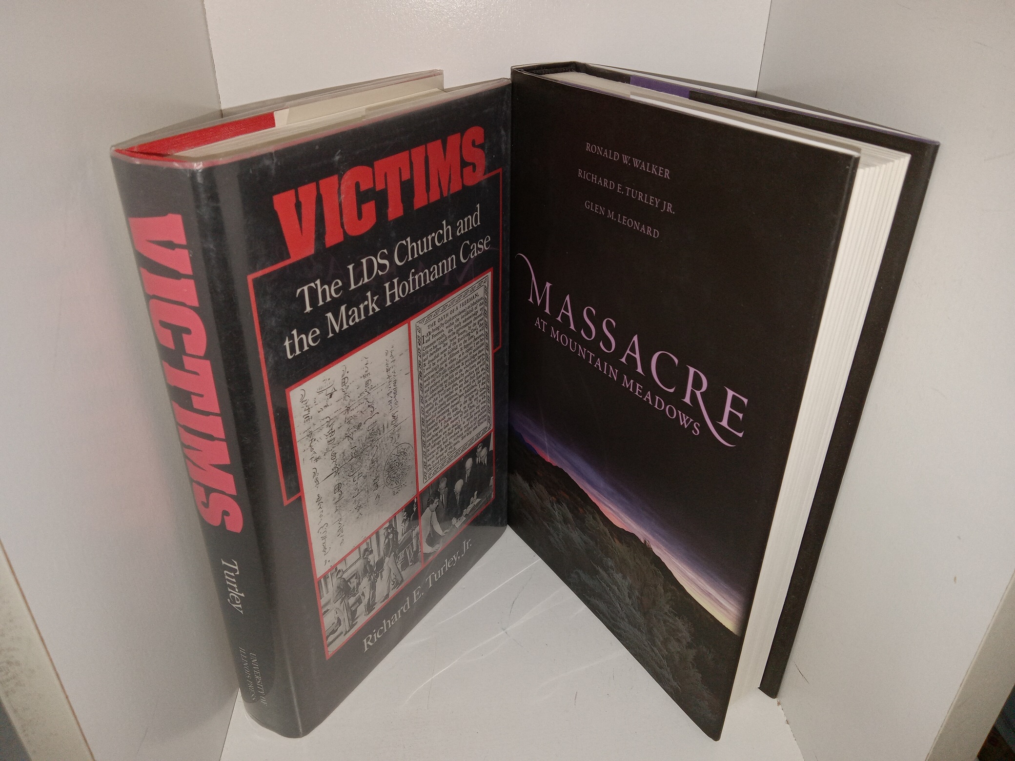 2 LDS Books about Controversies: Victims: The LDS Church and the Mark Hoffmann case / Massacre at Mountain Meadows (See Details)