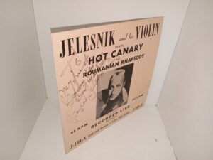 Jelesnik and His Violin Plays Hot Canary and Roumanian Rhapsody Signed and Inscribed Record Sleeve Signed by Eugene Jelesnik (Vinyl Record Missing)