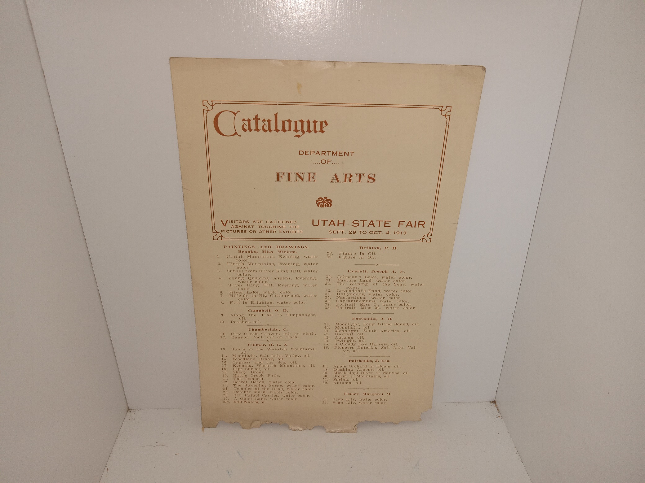 Department of Fine Arts Catalogue: Utah State Fair: Sept. 29 to Oct. 4, 1913 (Pamphlet) (1913)