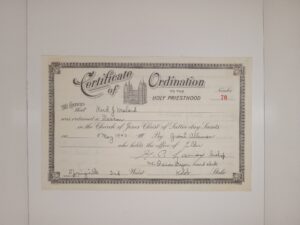 Mormon Certificate of Ordination to the Holy Priesthood Given to Reed J. Maland (1940)