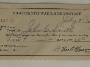 LDS 1927 Tithing Receipt for John Smith