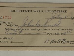 LDS 1927 Tithing Receipt for John Smith