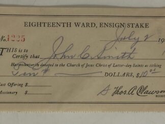 LDS 1927 Tithing Receipt for John Smith