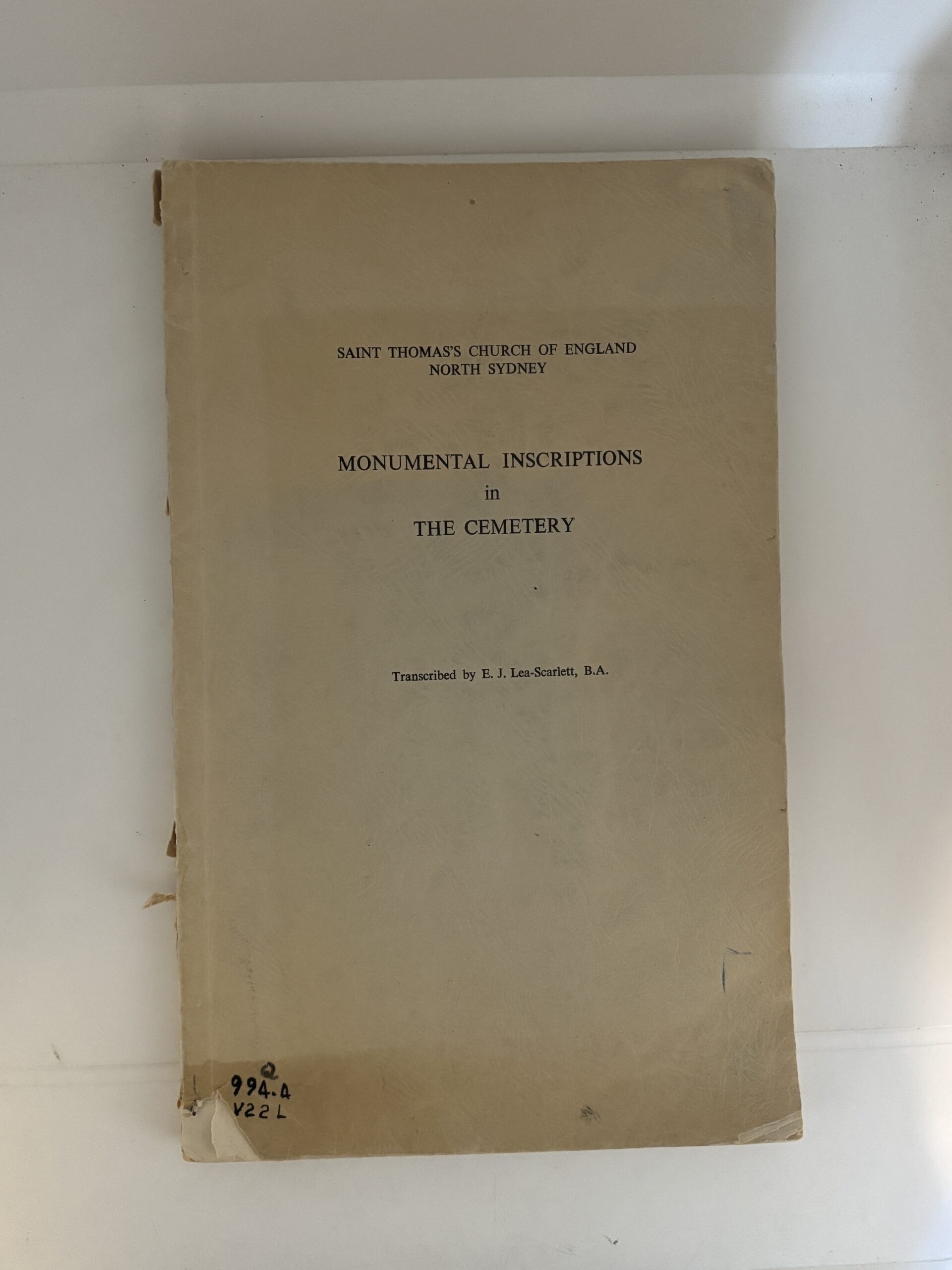 Saint Thomas’s Church of England North Sydney Monumental Inscriptions in the Cemetery