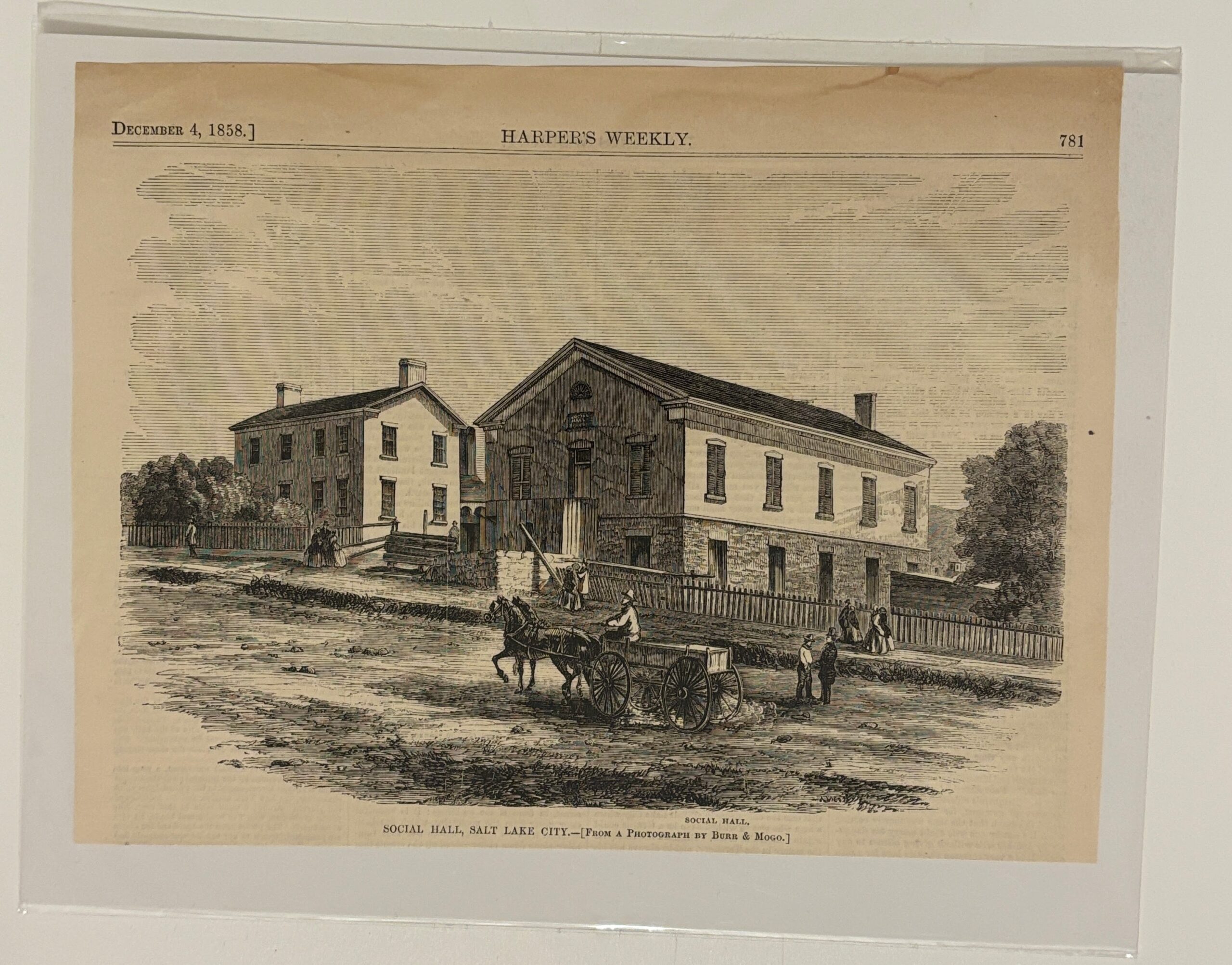 Harper’s Weekly drawing the Social Hall in Salt Lake City December 4, 1858