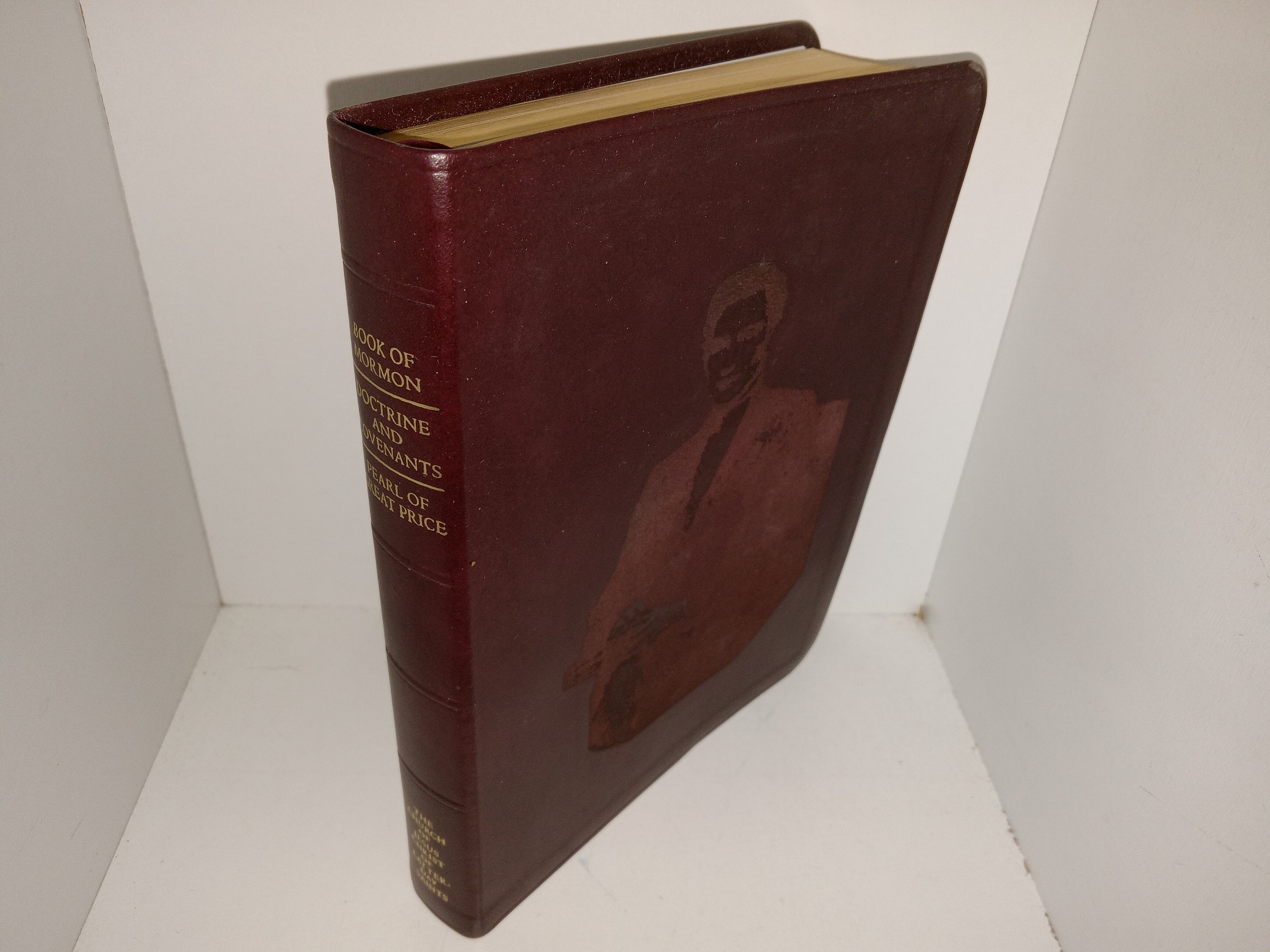 LDS, Burgundy Leather, Triple Combination w/ Picture of Joseph Smith Engraved on the Cover (2017)