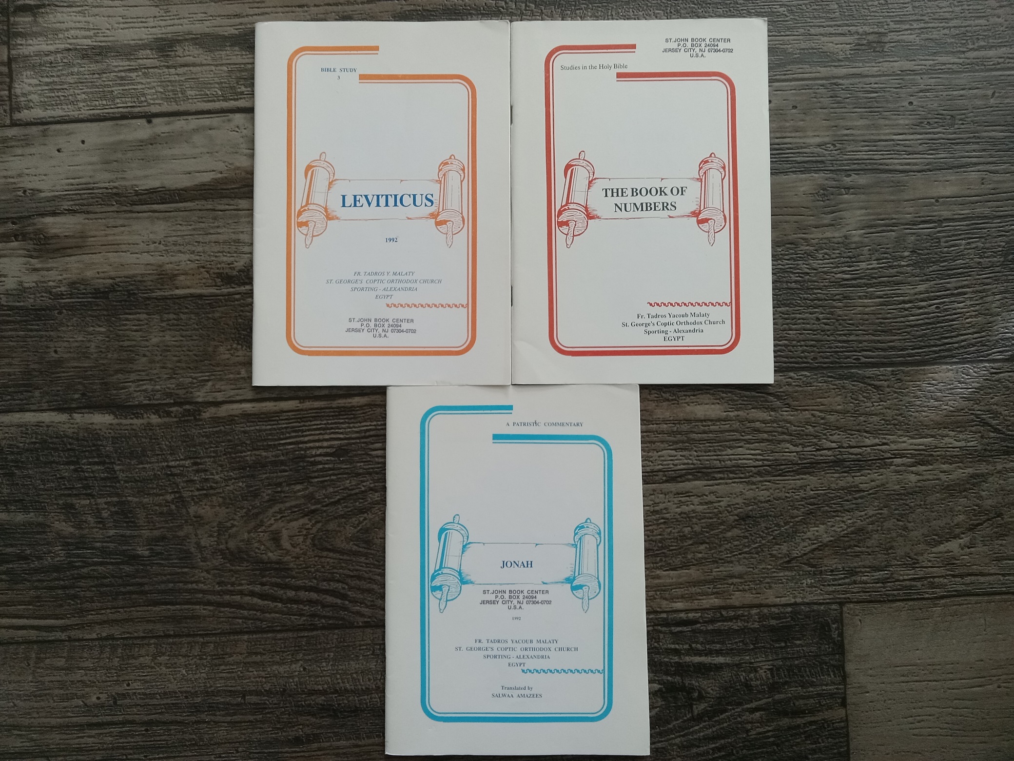 3 Books on Books of the Bible by Fr. Tadros Yacoub Malaty: Bible Study 3: Leviticus / Studies in the Holy Bible: The Book of Numbers/ A Patristic Commentary: Jonah