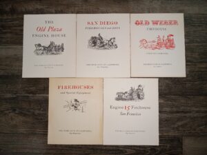 5 Items about Firefighters from The Book Club of California: The Old Plaza Engine House / San Diego Firehouses and Rigs / Old Weber Firehouse: Stockton, California / Firehouses and Special Equipment / Engine 15 Firehouse: San Francisco (See Details)