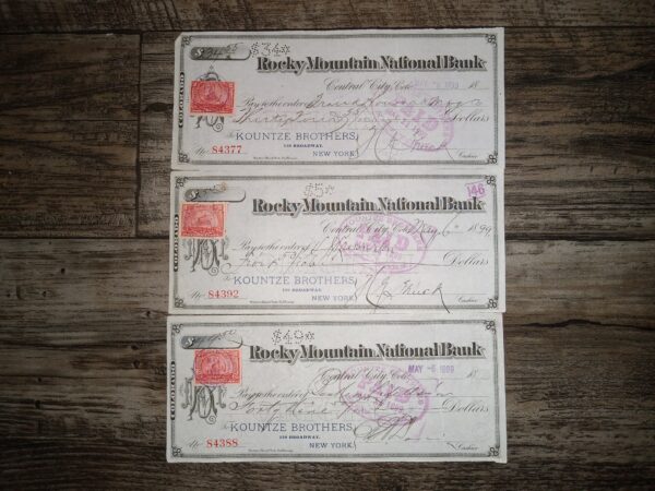 3 Old Checks from Rocky Mountain National Bank