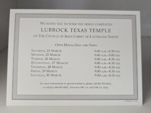 Invitation To Lubbock Texas LDS Temple Open House — Small 4-Page Card
